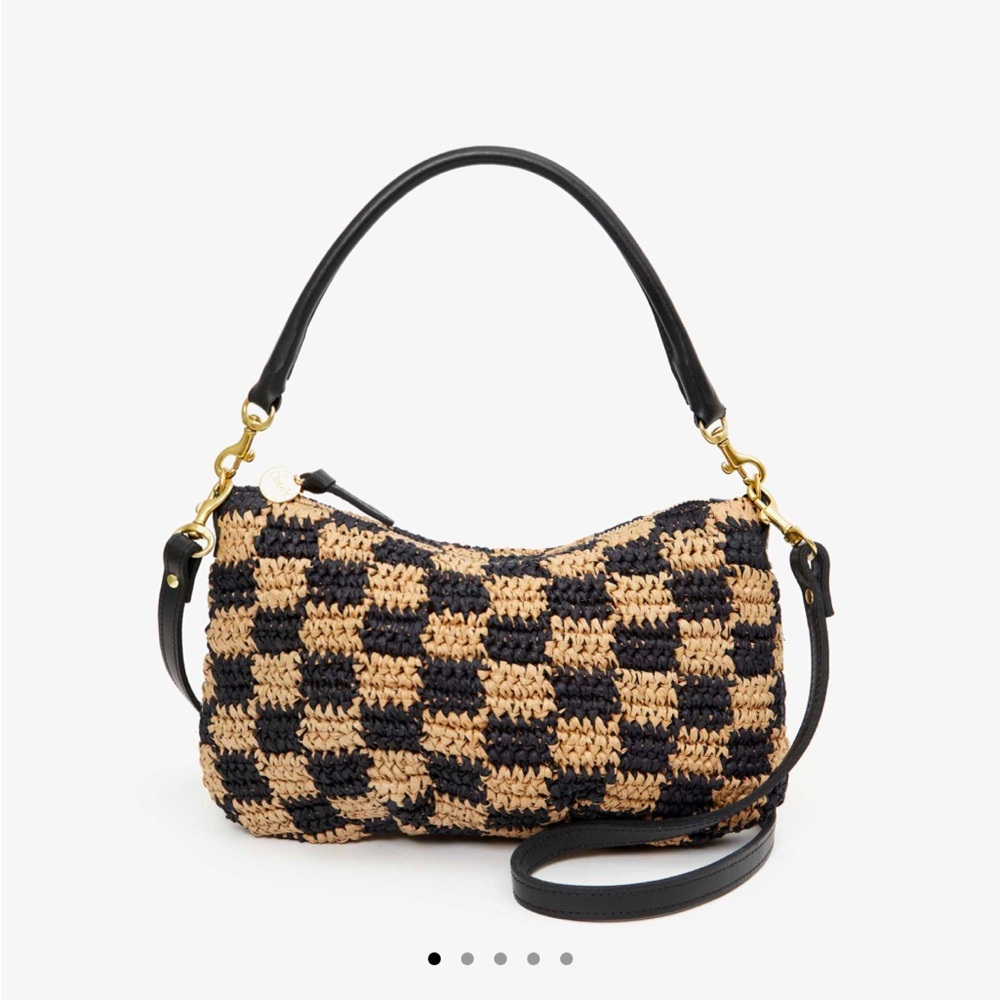 Clare V Petit Moyen Black & Natural Checker Raffia